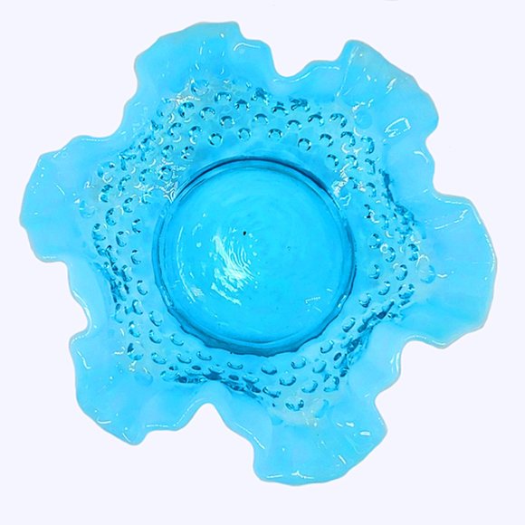 Fenton Opalescent Hobnail Crimp BonBon Dish Bowl Blue Circular 1940's Vintage - Picture 3 of 4